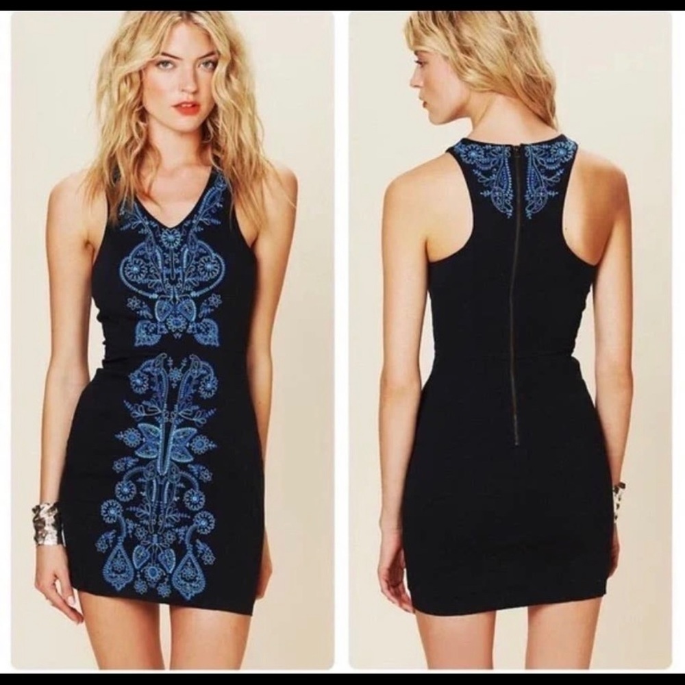 Free People Coral Gaze Dress Size XS Navy Blue Sleeveless